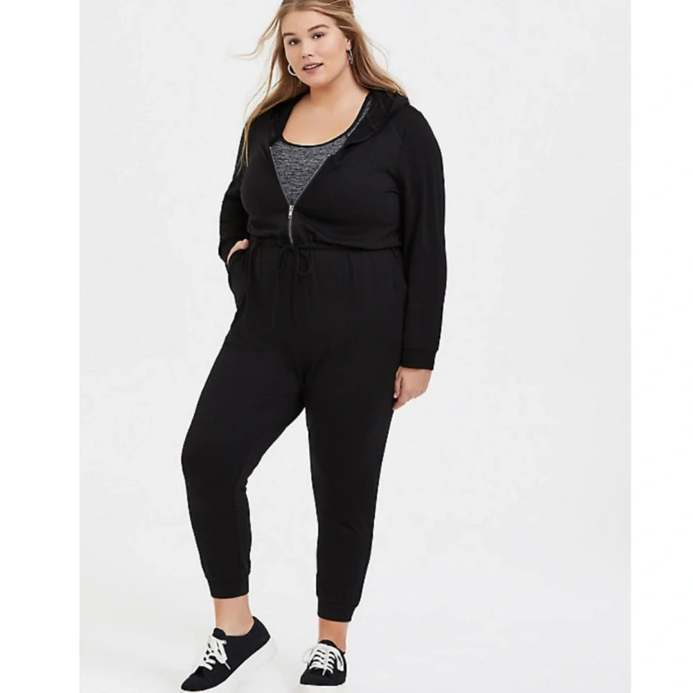 Torrid BLACK TERRY ZIP FRONT HOODED JUMPSUIT - Picture 4 of 11